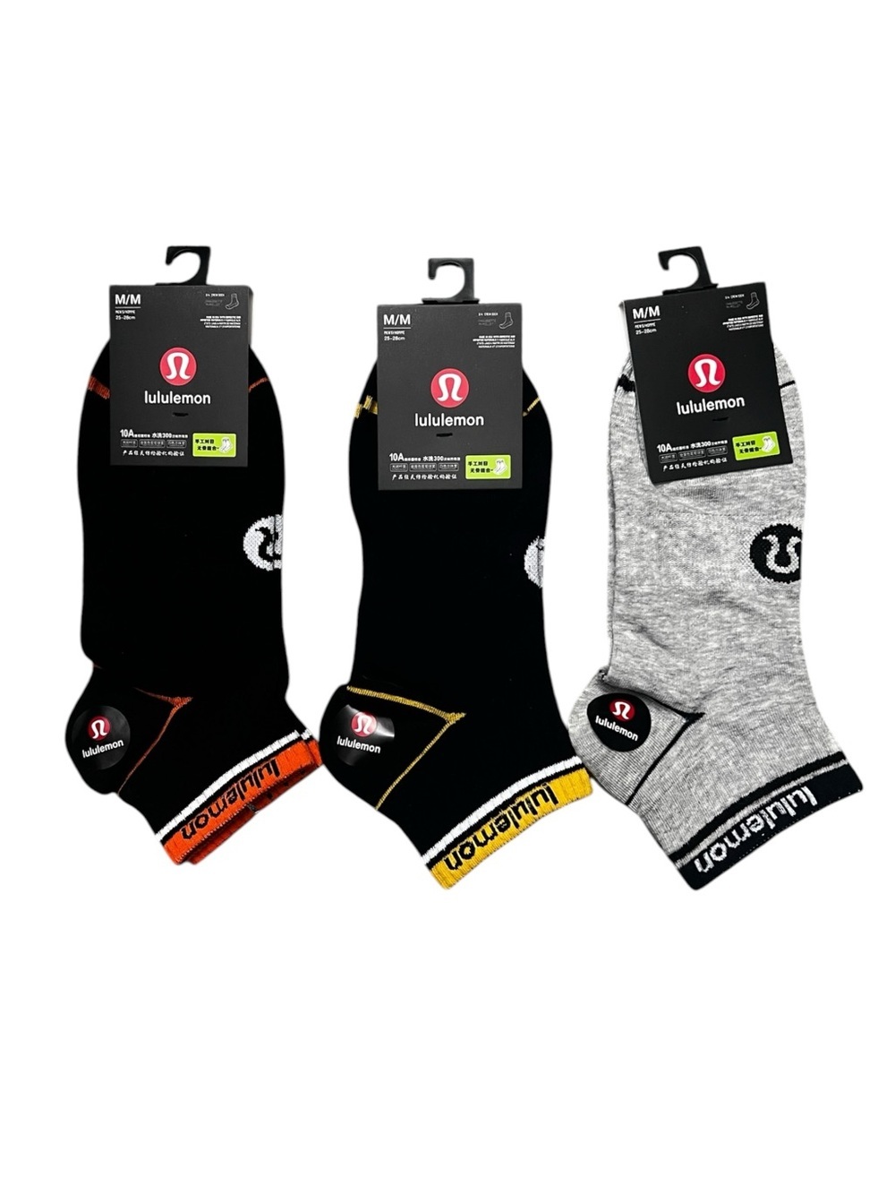 Bundle of 3 Men’s Lululemon Quarter Socks M Orange Gray Yellow Athleisure